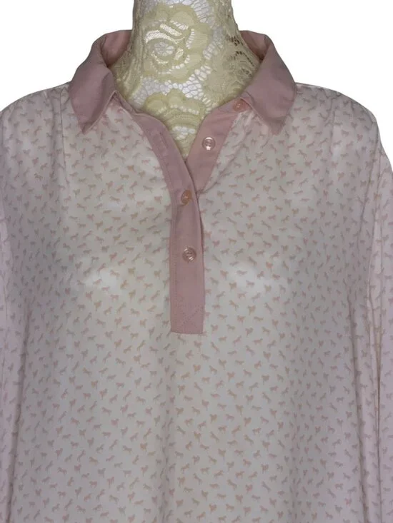 Free People Horse Print Sheer Western Tunic Top Shirt Blouse White Pink M - Picture 3 of 9
